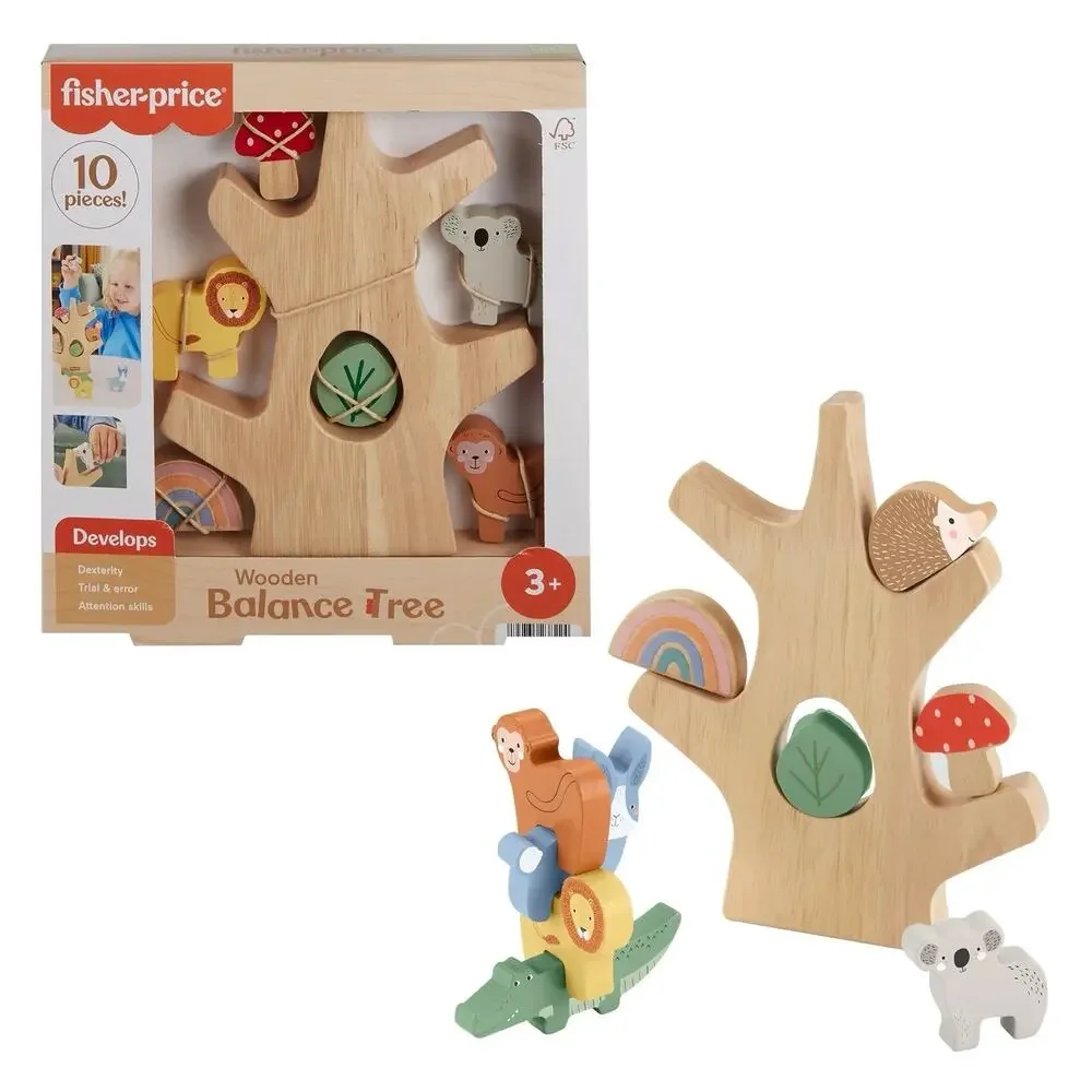 Fisher-Price Wooden Balance Tree Stacking Toy 10 Pieces Montessori Ages 3+ NIB
